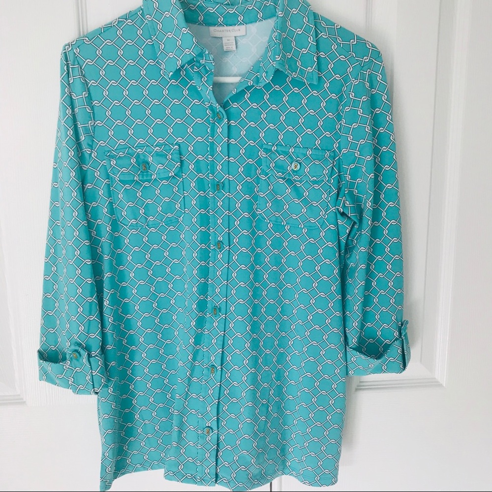 ⬇️❤️Charter Club Teal Button Down Shirt Size M